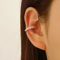 Elegant rose gold C-shaped ear cuff with double-layer sparkling crystals for non-pierced ears - Wave Shape Style (WG-1289) / Rose Gold