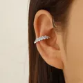 Elegant double-layer silver ear cuff with pavé crystals designed for non-pierced ears. - Cross Woven Texture Style (WG-1345) / Silver