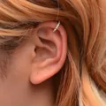 Elegant gold C-shaped ear cuff with sparkling full diamond crystals for non-pierced ears - Full Zirconia C-Shaped Style (4293) / Gold