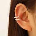 Double-layered gold ear cuff with sparkling rhinestones and elegant white pearls - Pearl and Rhinestone Style (8423) / KC Gold