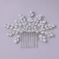 Elegant silver bridal hair comb featuring marquise crystal leaf design for wedding - Fan-Shaped Branching (HS-J7196S) / Silver