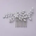 Elegant silver bridal hair comb with marquise cut crystal leaf motifs - Elegant Leaf Floral (HS-J7001S) / Silver