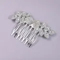Elegant silver bridal hair comb with marquise cut rhinestones and leaf design for weddings - Leaf Geometric Mix (HS-J6800S) / Silver