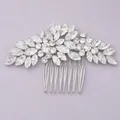 Elegant silver bridal hair comb with marquise crystal leaf design for wedding hair. - Radial Floral Leaf (HS-J7423S) / Silver