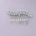 Elegante pettine da sposa in argento con cristalli su sfondo lavanda - Stile Fogliame Elegante (HS-J6532S)