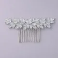 Elegante pettine da sposa color argento con cristalli a forma di foglia per capelli - Cluster di Foglie Simmetrico (HS-J6886S)