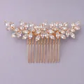 Elegante pettine per capelli da sposa con design a foglia dorata e cristalli marquise - Design a Foglia Intrecciata (HS-J6886G)