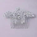 Elegante pettine per capelli da sposa con brillanti cristalli marquise e finitura argento - Fiore di Foglia Allungata (HS-J7198S)