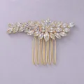 Elegante pettine per capelli da sposa dorato con cristalli marquise per acconciature - Stile Fiore a Cinque Denti (HS-J7235G)