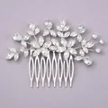 Elegante pettine per capelli da sposa in argento con cristalli marquise e pera - Forma di Pianta Elegante (HS-J7425S)
