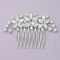 Elegante pettine per capelli da sposa in argento con cristalli e design floreale. - Stile Cluster Simmetrico (HS-J7426S)