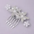 Elegante pettine per capelli da sposa argento con intricati fiori di strass per matrimoni - Floreale a Strati 3D (HS-J6872S)