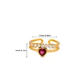 Detailansicht mit den Maßen 17mm Breite und 9mm Höhe des 18K vergoldeten Herzrings mit Zirkonia. - Zweilagiger rot-rosa Herz-Zirkonia-Stil (G128598)