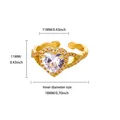 Detailansicht des 18K vergoldeten Herz-Zirkonia-Rings mit Maßen in mm und Zoll - Herzgeschliffener Zirkonia geometrischer offener Stil (G127620)