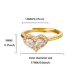 Detaillierte Abmessungen des vergoldeten Herzrings mit Zirkonia und offener Schiene - Birnenförmiger Zirkonia Herz-Spleiß-Stil (G127544G-1)