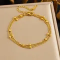 Elegant gold-plated triple-layer stainless steel bead bracelet for chic women - Triple Layer Fine Bead Chain (B2050) / Gold