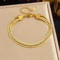 Double-layer gold stainless steel bracelet with crystal tennis chain and snake chain - Double Layer Snake Chain Rhinestone Style (B2059) / Gold