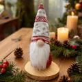 Handmade Christmas gnome doll with knitted hat and wooden base for tabletop decor - W-QT140 Multi-color Pattern Hat/Red Body