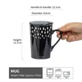 Schwarze Keramiktasse mit weißem Tropfenmuster und Deckel, 470 ml Fassungsvermögen - 470ml (Leichter Mangel) / Glänzendes Schwarz (Wassertropfenmuster)
