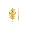Large golden sunburst stud earrings in titanium steel, 46mm x 29mm size detail. - Sunburst Design Style (G125113) / Gold