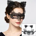 Vue détaillée de l'ensemble bandeau oreilles de chat en dentelle noire et masque de fête - Serre-tête + Masque d'Elfe
