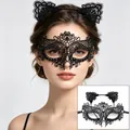 Detail showing sexy black lace masquerade mask with matching cat ears headband. - Headband + New Floral Mask