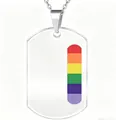 Stainless steel dog tag necklace with rainbow stripe accent for a punk retro style. - Pendant Only (Without Chain) (Style 2) / Steel Silver