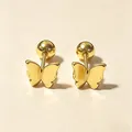 Detailansicht eleganter goldener Schmetterlings-Ohrstecker mit Schraubverschluss - Polierter Schmetterling - Schraubverschluss / 1 Stück / Gold