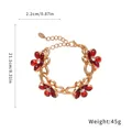 Vintage gold-tone floral bracelet with red petals and rhinestones including dimensions - Bracelet (WB191-1) / Bracelet-Gold-Red
