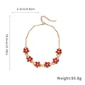 Vintage gold chain necklace with red crystal flowers and measurements - Necklace Only (WN374-1) / Necklace-Gold-Red