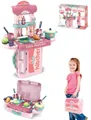 Set de cocina de juguete 2 en 1 rosa para niños con maleta portátil y accesorios - Maletín de Utensilios de Cocina (Rosa)