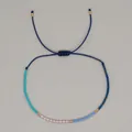 Adjustable beaded bracelet with blue, pink and gold square beads on blue cord - Sky Blue Pink White Style (MI-B230001E) / Sky Blue with Pink and White