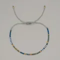 Handmade adjustable beaded bracelet with blue, white, and green beads and gold accents - Fresh Blue Green Style (MI-B230001F) / Fresh Blue and Green