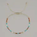 Handmade beaded bracelet with adjustable string in blue and pink tones and gold accents - Multicolor Seed Bead Style (MI-B230001H) / Multicolor Mix (Beige Rope)