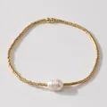 Elegant gold plated seed bead bracelet featuring a natural white baroque pearl centerpiece - Gold Pearl Style (MI-B24110401C) / Gold with Pearl