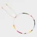 Handmade adjustable rainbow seed bead bracelet with gold accents and cream cord detail - Colorful Seed Bead Mix Style (MI-B220140B) / Multicolor Mixed (Beige Rope)