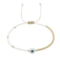 Handmade Evil Eye seed bead bracelet with gold accents and adjustable white cord - White Gold Evil Eye Style (MI-B210107A) / White Gold (Evil Eye)