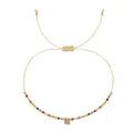 Colorful beaded cord bracelet with golden initial M charm, adjustable beige string. - Letter M Multicolor Pendant Style (MI-B230010M) / Multicolor (Letter M)