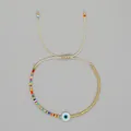 Elegant handmade seed bead bracelet with a classic evil eye charm and golden beads - Colorful Evil Eye Style (MI-B210107B) / Color Seed Beads (Evil Eye)