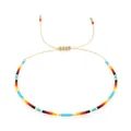 Delicate handmade multi-color seed bead bracelet with gold accents and adjustable cord - Multicolor Bohemian Style (MI-B200579A) / Bohemian Multicolor