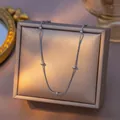 Silver-finished titanium steel snake chain necklace with bead accents on display box - Snake Chain with Bead (09) / Single Pack (40+5cm) / Steel