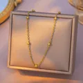 Minimalist gold titanium steel cross chain necklace with polished bead accents for women - Cross Chain with Beads (035) / Single Pack (40+5cm) / Gold