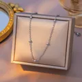 Minimalist silver-tone titanium steel cross chain necklace with ball bead accents. - Cross Chain with Beads (035) / Single Pack (40+5cm) / Steel