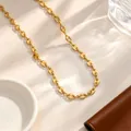 Elegant gold-plated titanium steel coffee bean chain necklace for daily fashion wear - Pig Nose Chain (Coffee Bean Style) / Single Pack (40+5cm) / Gold