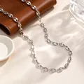 Polished silver titanium steel pig nose coffee bean link chain necklace for women - Pig Nose Chain (Coffee Bean Style) / Single Pack (40+5cm) / Steel
