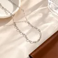 Silver titanium steel paperclip chain necklace with a sleek and minimalist design - Cross Embossed Chain / Single Pack (40+5cm) / Steel