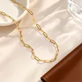 Elegant gold plated titanium steel paperclip chain necklace with high-polished finish - Cross Chain (4*12) / Single Pack (40+5cm) / Gold