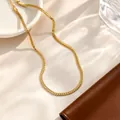 Elegant 18K gold plated titanium steel flat snake chain necklace for women daily wear - 4mm-Curb Chain / 40+5cm / Gold