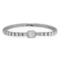 Bracelet de tennis en acier inoxydable 316 avec pierres en oxyde de zirconium argenté - Style Pierre Principale Carrée (B0098S) / 18cm / Acier