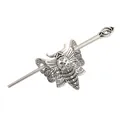 Detailed view of vintage silver moth skull hairpin accessory with gothic design - Silver
